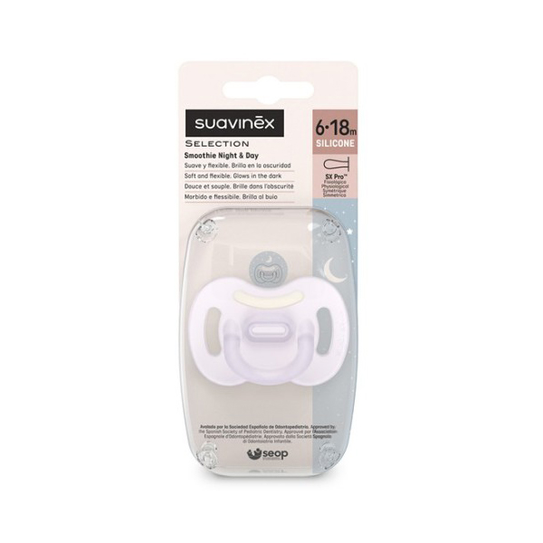 SUAVINEX CHUPETE SMOOTHIE NIGHT & DAY TETINA SILICONA SX PRO 6-18M (1 UNIDAD)