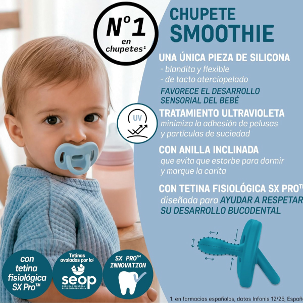 SUAVINEX CHUPETE SMOOTHIE TODOSILICONA TETINA FISIOLÓGICA SX PRO 6-18M (1 UNIDAD)