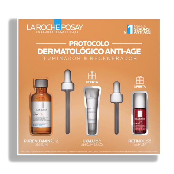 LA ROCHE POSAY COFRE ANTI-AGE ILUMINADOR PURE VITAMIN C12 SERUM (30ML) + HYALU B5 OJOS (5ML) + RETINOL B3 (10ML) REGALO!