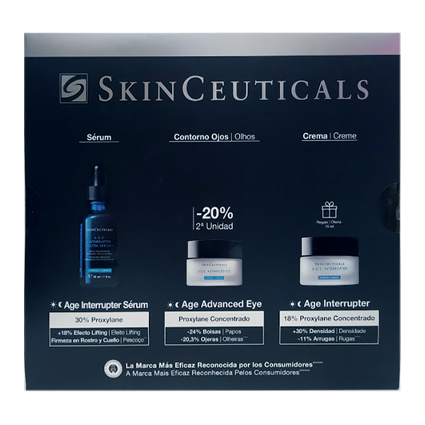 SKINCEUTICALS COFRE FIRMEZA Y LIFTING SERUM A.G.E INTERRRUPTER (30ml) + AGE INTERRUPTER CREMA (15ml) + AGE ADV. EYES (15ml) REGALO!