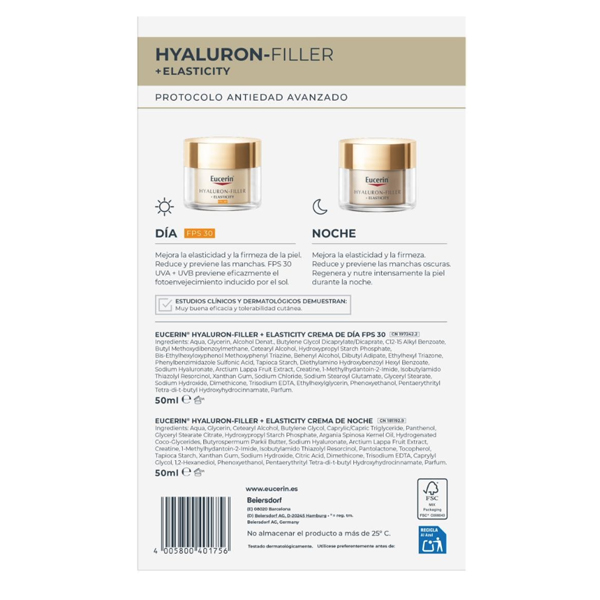 EUCERIN COFRE HYALURON FILLER ELASTICITY DIA SPF30 (50ML) + CREMA DE NOCHE (50ML)
