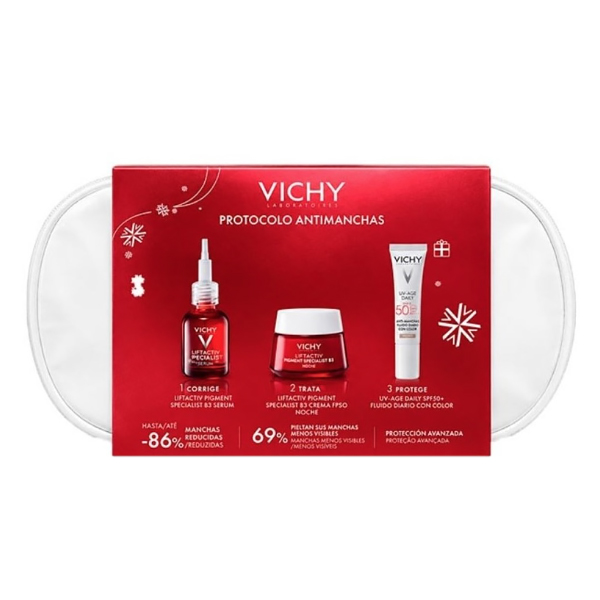 VICHY COFRE PROTOCOLO ANTIMANCHAS LIFTACTIV SERUM B3 (30ML)  + CREMA DIA B3 SPF50 (50ML) + UV-AGE SPF50 (15ML) + NECESER DE REGALO!