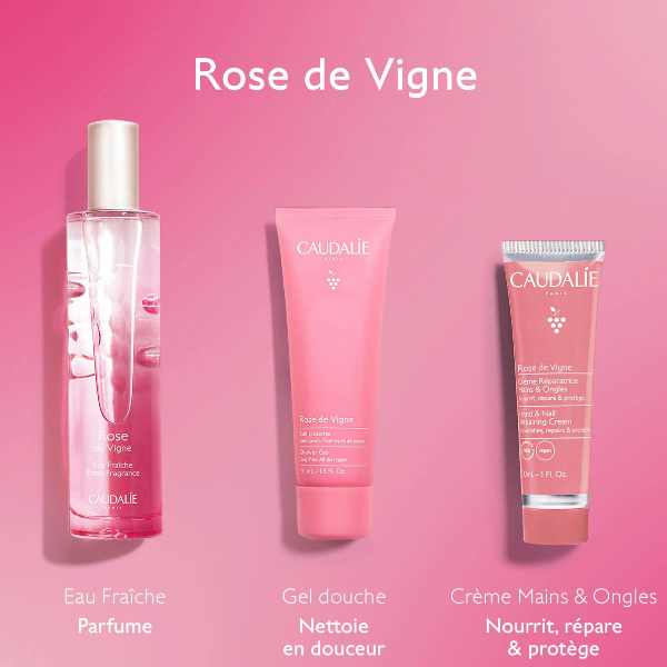 CAUDALIE COFRE ROSE DE VIGNE AGUA FRESCA (50ml) + GEL DE DUCHA (50ML) +CREMA MANOS Y UÑAS (30ML)