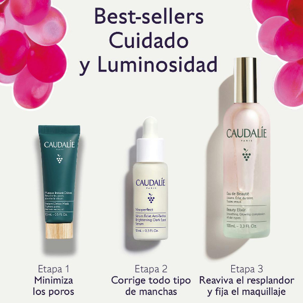 CAUDALIE COFRE TRIO BEST-SELLERS LUMNOSIDAD AGUA DE BELLEZA (100ML) + SERUM VINOPERFECT (10ML) + MASQUE DETOX (15ML) REGALO!