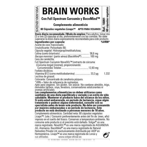 SOLGAR BRAIN WORKS (60 LICAPS)