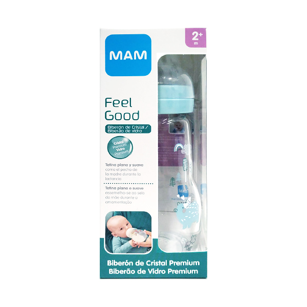 MAM BABY FEEL GOOD BIBERÓN CRISTAL TETINA PLANA +2M OSO (260ML)