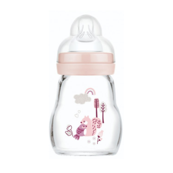 MAM BABY FEEL GOOD BIBERÓN CRISTAL TETINA PLANA COLOR ROSA +0M (170ML)