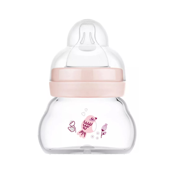 MAM BABY FEEL GOOD BIBERÓN CRISTAL TETINA PLANA COLOR ROSA +0M (90ML)