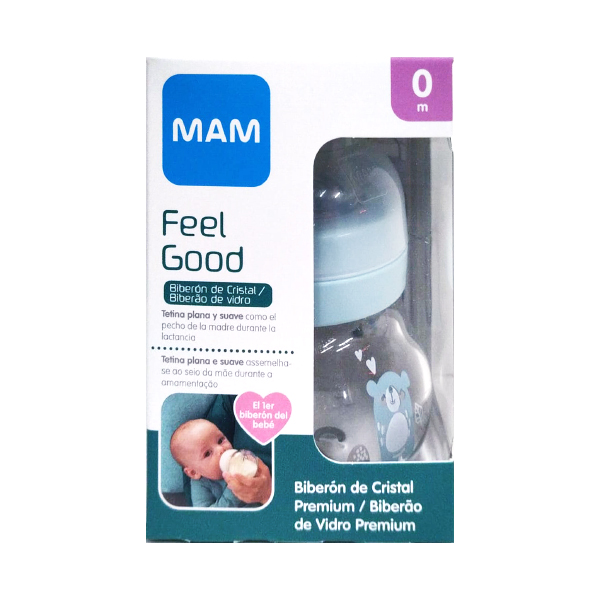 MAM BABY FEEL GOOD BIBERÓN DE CRISTAL TETINA PLANA +0M FOREST (90ML)