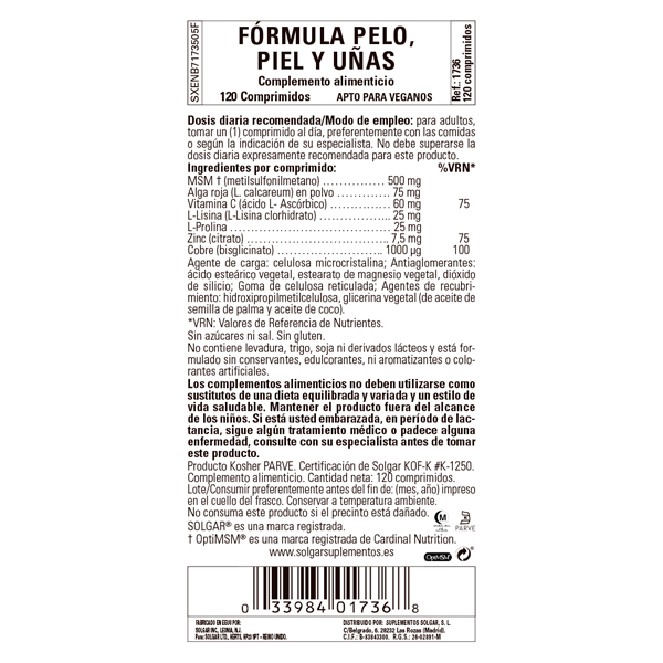 SOLGAR Pelo, Piel y Uñas (120 Comprimidos)