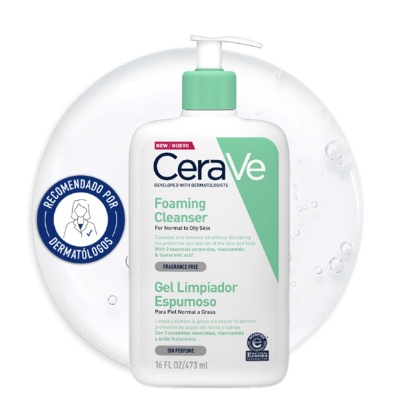 CERAVE GEL LIMPIADOR ESPUMOSO LIMPIAR Y ELIMINAR EXCESO DE GRASA  CUERPO Y ROSTRO (473ML)	
