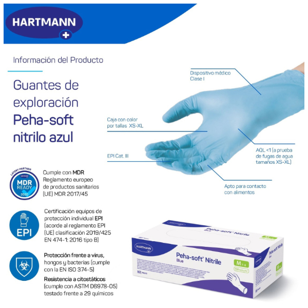 HARTMANN GUANTES DE NITRILO AZUL T.S (100 UNIDADES)