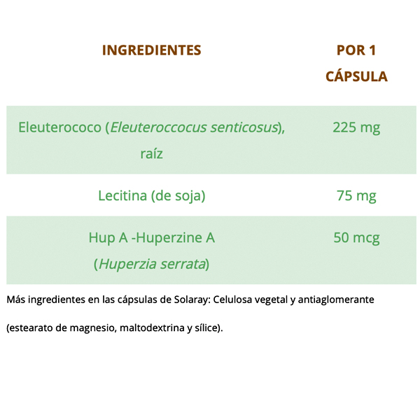 SOLARAY HUPERZINE A CON 225MG DE ELEUTHERO (60 VEGCAPS)
