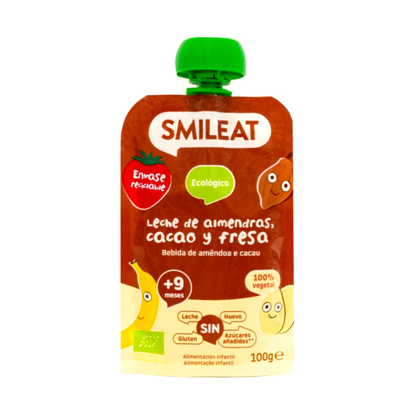 SMILEAT POUCH LECHE ALMENDRAS CACAO Y FRESA +9M  (100G)