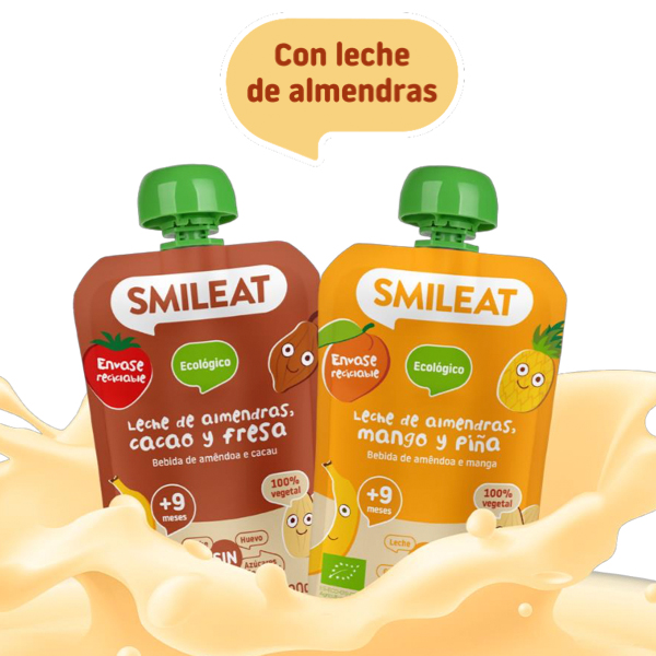 SMILEAT POUCH LECHE ALMENDRAS CACAO Y FRESA +9M  (100G)