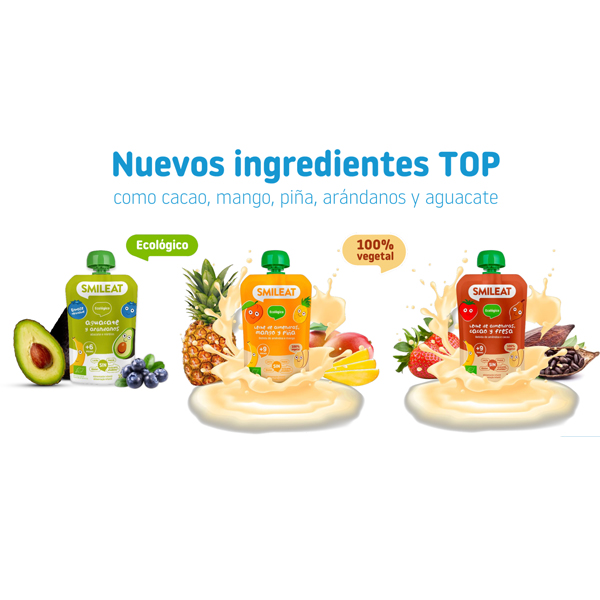 SMILEAT POUCH LECHE ALMENDRAS CACAO Y FRESA +9M  (100G)