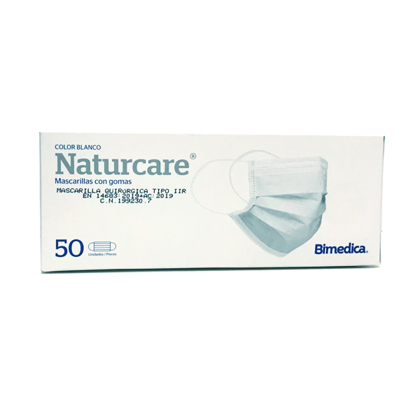 BIMEDICA MASCARILLA QUIRÚRGICA UN SOLO USO 3 CAPAS CON GOMA ADULTO color blanca (50unidades)