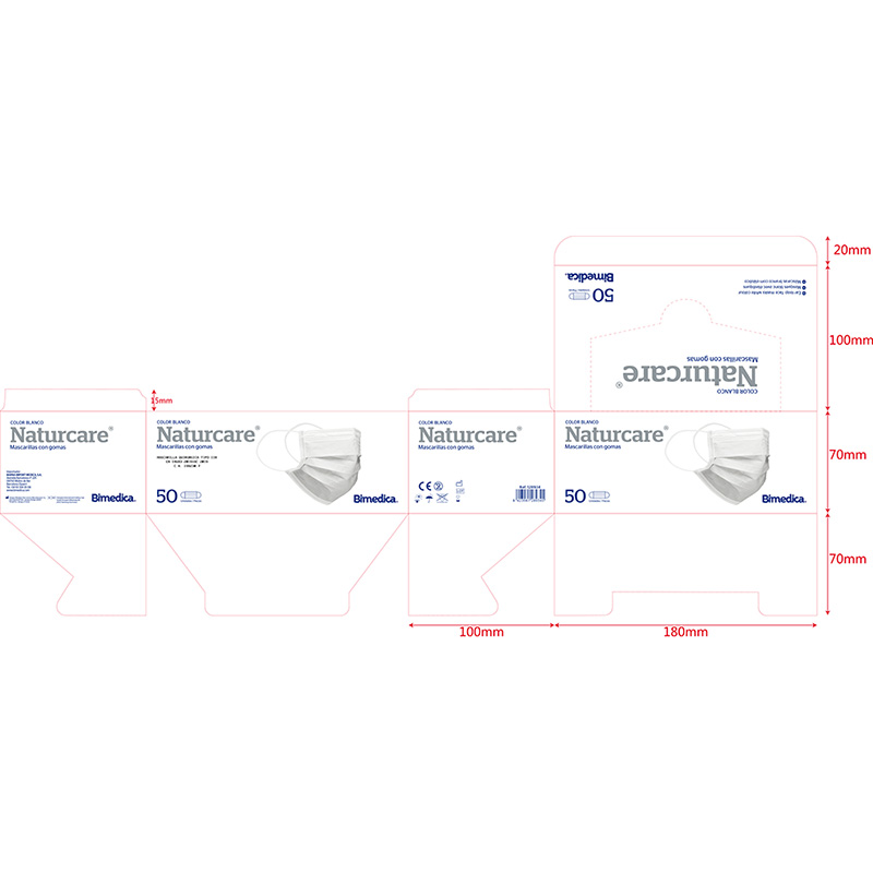 BIMEDICA MASCARILLA QUIRÚRGICA UN SOLO USO 3 CAPAS CON GOMA ADULTO color blanca (50unidades)