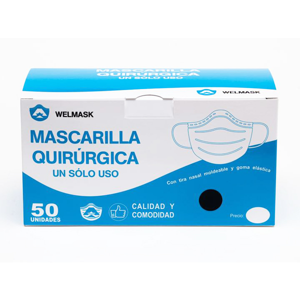 - MASCARILLA QUIRÚRGICA Tipo IIR UN SÓLO USO GOMA COLOR NEGRO (50unidades)