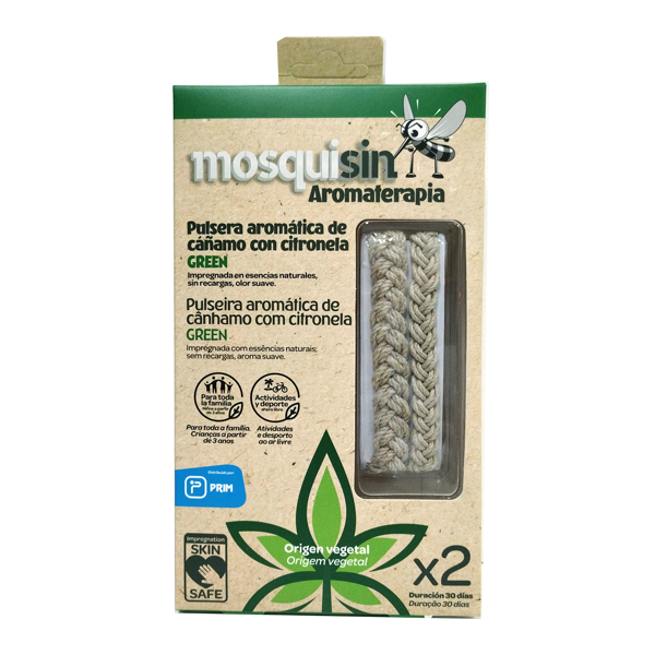 PRIM FARMA MOSQUISIN Pulsera GREEN ANTI-MOSQUITOS CÁÑAMO Y CITRONELA (30 DÍAS)