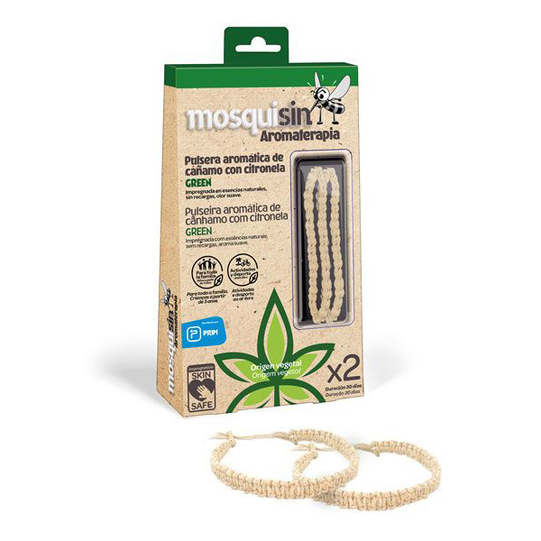 PRIM FARMA MOSQUISIN Pulsera GREEN ANTI-MOSQUITOS CÁÑAMO Y CITRONELA (30 DÍAS)