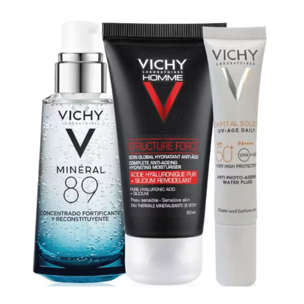 VICHY NECESER PROTOCOLO ANTI-EDAD HOMBRE MINERAL 89 SERUM (50ML)+ STRUCTURE CREMA (50ML) +UV AGE DAILY (15ML)