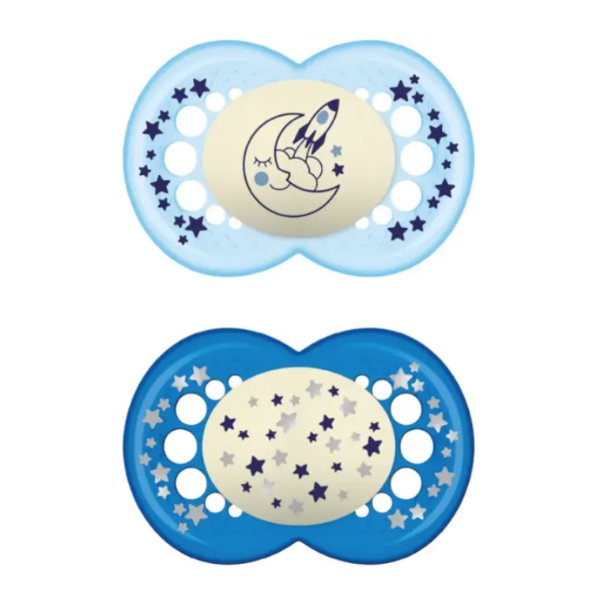 MAM BABY ORIGINAL NIGHT PURE SILICONA +16M AZUL (2 UDS)