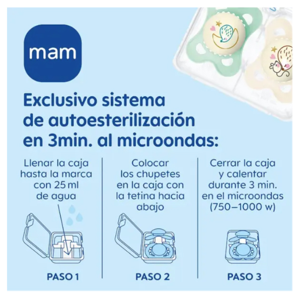 MAM BABY ORIGINAL NIGHT PURE SILICONA +16M AZUL (2 UDS)