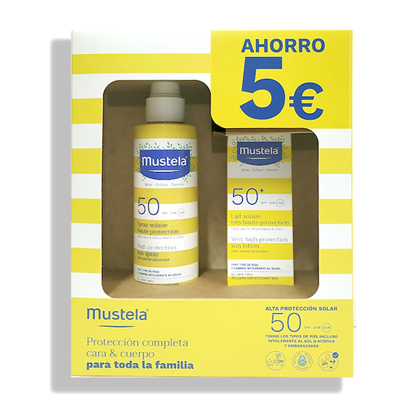 MUSTELA PACK AHORRO ALTA PROTECCION FAMILIAR SPRAY SPF 50 (150ML) + LECHE FOTOPROTECTORA  SPF50+ (40ML)