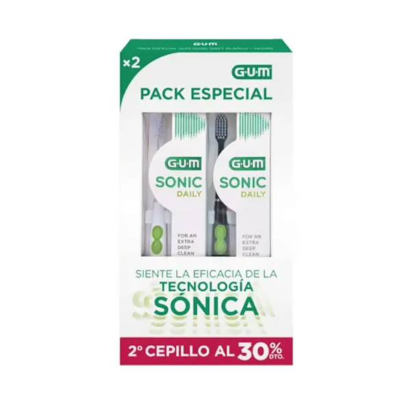 GUM PACK DUPLO SONIC DAILY CEPILLO PILAS SUAVE BLANCO+NEGRO