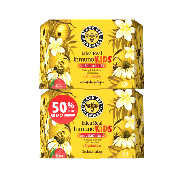 BLACK BEE PHARMACY PACK INMUNO KIDS JALEA REAL 300MG + VIT.D (2 CAJAS X 20 VIALES)