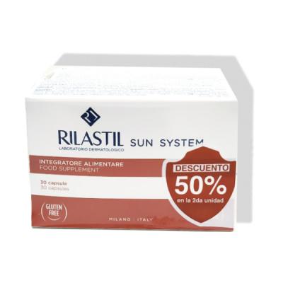 RILASTIL PACK SUN SYSTEM COMPLEMENTO ORAL ANTIOXIDANTE  (30 CÁPSULAS X 2 UNIDADES) + REGALO: SUN SYSTEM ALLERGY 100 SPF50+ (50ML)