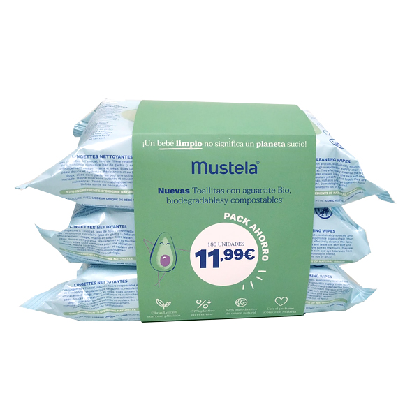 MUSTELA Pack TRIO Toallitas (60 toallitas x 3 UNIDADES) 