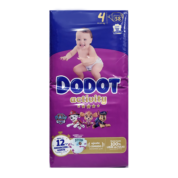 DODOT PAÑAL ACTIVITY T.4 JUMBO PACK 9-14kg (58 PAÑALES)	