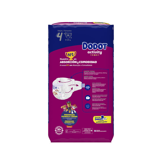DODOT PAÑAL ACTIVITY T.4 JUMBO PACK 9-14kg (58 PAÑALES)	