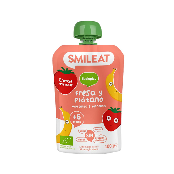 SMILEAT POUCH FRESA Y PLATANO 100% ECO (100G)