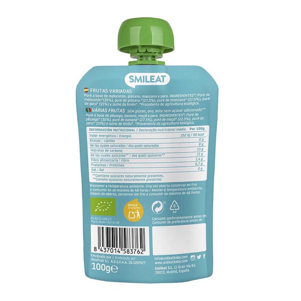 SMILEAT POUCH FRUTA VARIADA ECO (100G)