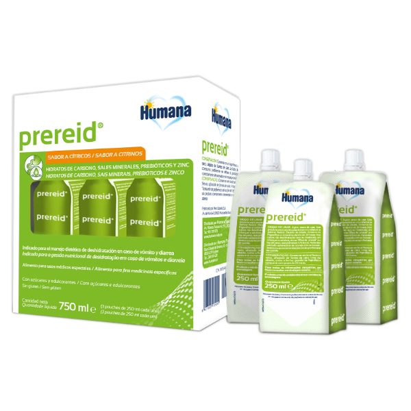 HUMANA PHARMA PREREID PREBIOTICOS Y SALES MINERALES VÓMITO Y DIARREA (3 UNIDADES x 250ML)