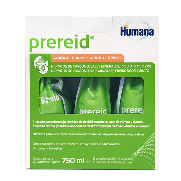 HUMANA PHARMA PREREID PREBIOTICOS Y SALES MINERALES VÓMITO Y DIARREA (3 UNIDADES x 250ML)