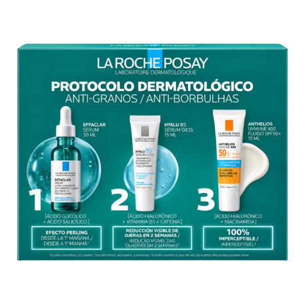 LA ROCHE POSAY PROTOCOLO ANTIGRANOS EFFACLAR ULTRA CONCENTRATED SERUM (30ML) +HYALU B SERUM OJOS (5ML) + ANTHELIOS UVAir SPF50 (15ML) REGALO!