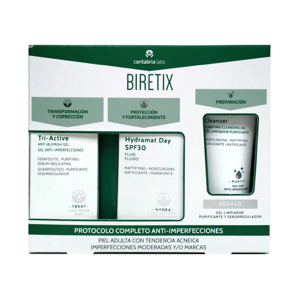 CANTABRIA LABS PROTOCOLO BIRETIX TRI-ACTIVE GEL + HYDRAMAT DAY SPF30+ CLEANSER GEL de REGALO!