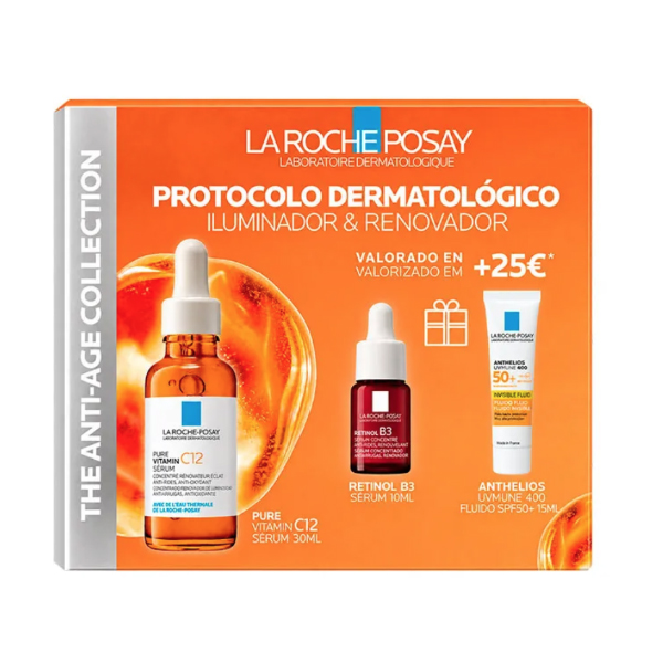 LA ROCHE POSAY PROTOCOLO ILUMINADOR & RENOVADOR PURE VITAMIN C12 SERUM (30ML) + RETINOL B3 (10ML) + ANTHELIOS UV MUNE 400 (15ML)