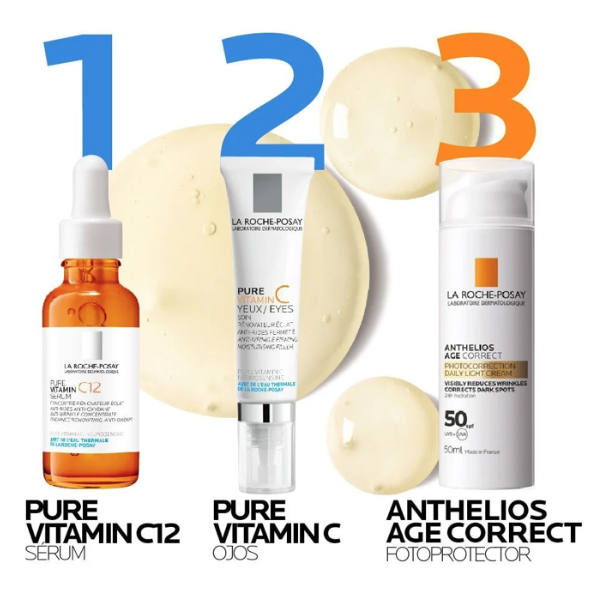 LA ROCHE POSAY PROTOCOLO ILUMINADOR & RENOVADOR PURE VITAMIN C12 SERUM (30ML) + RETINOL B3 (10ML) + ANTHELIOS UV MUNE 400 (15ML)