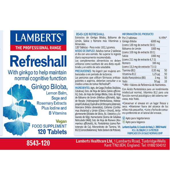 LAMBERTS REFRESHALL MEMORIA (120 VEG.COMPRIMIDOS)