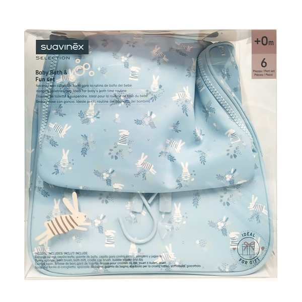 SUAVINEX SET DE BAÑO FUN TIME WONDERLAND COLOR AZUL ( NECESER-PERCHA + 6 PRODUCTOS)