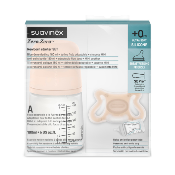 SUAVINEX Set Recién Nacido Zero Zero Biberón (180ML) + Chupete SX PRO TALLA MINI