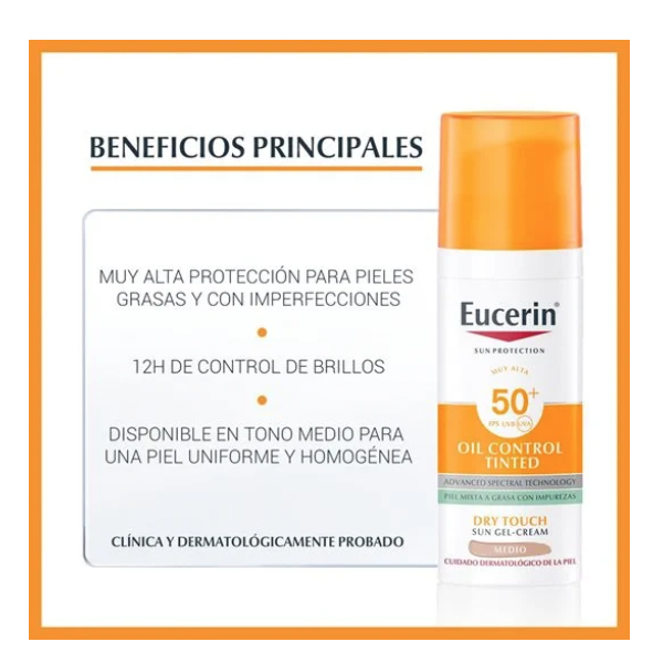 EUCERIN SUN OIL CONTROL SPF50+ TINTED CLARO (50ML)