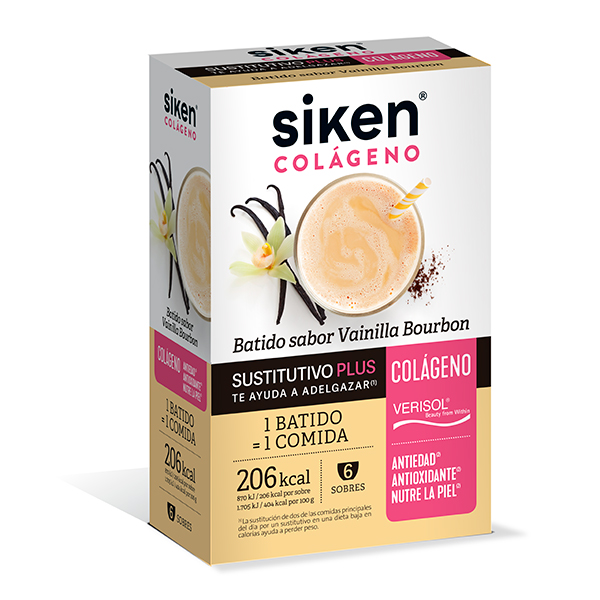 SIKEN SUSTITUTIVE  PLUS BATIDO con COLÁGENO Vainilla Bourbon (6 SOBRES)