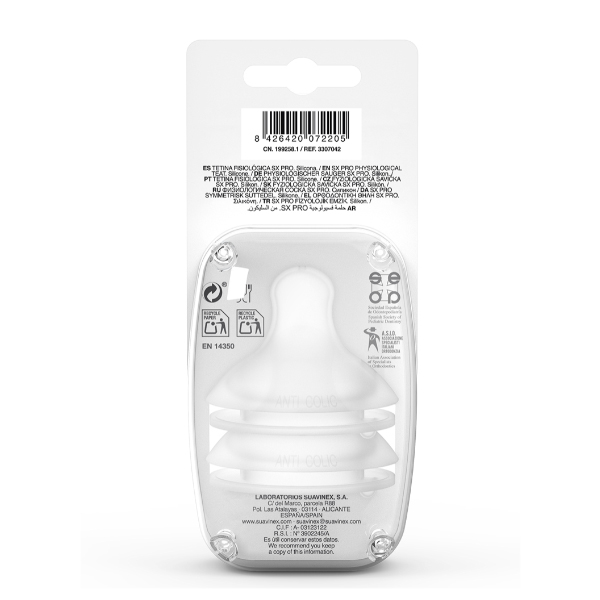 SUAVINEX TETINA FISIOLOGICA SILICONA SX PRO FLUJO M +3M (2 UNIDADES)