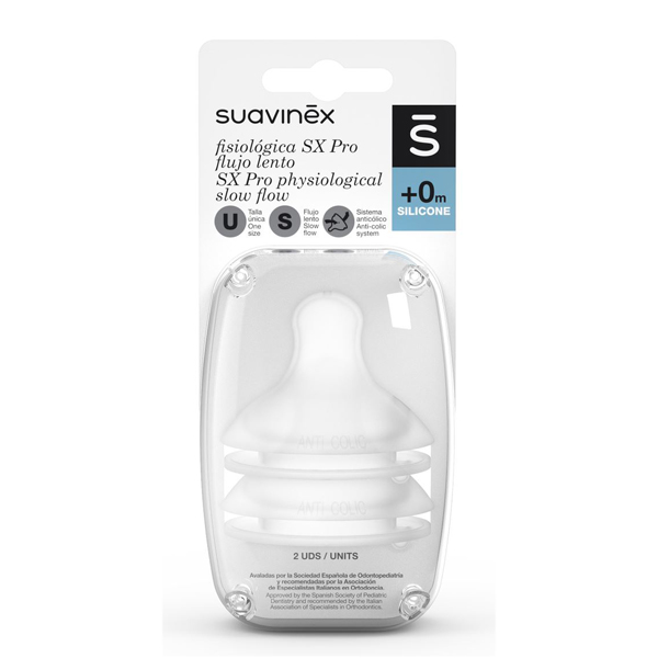 SUAVINEX TETINA SX PRO SILICONA FISIOLÓGICA FLUJO S +0M (2 UNIDADES)